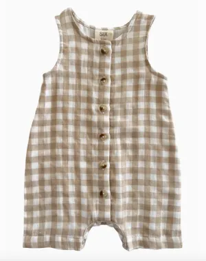 Tan Gingham Bay Romper