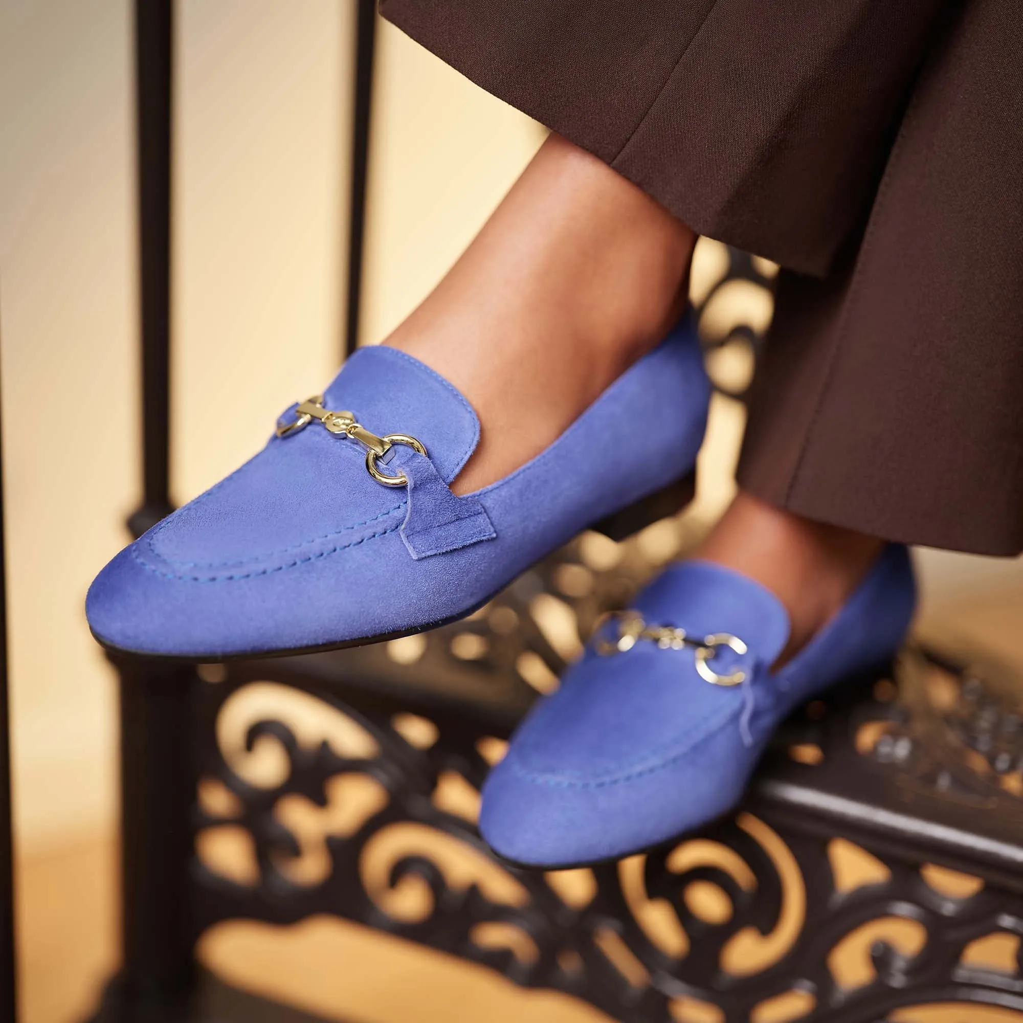 Vendôme Fleur blue suede loafers