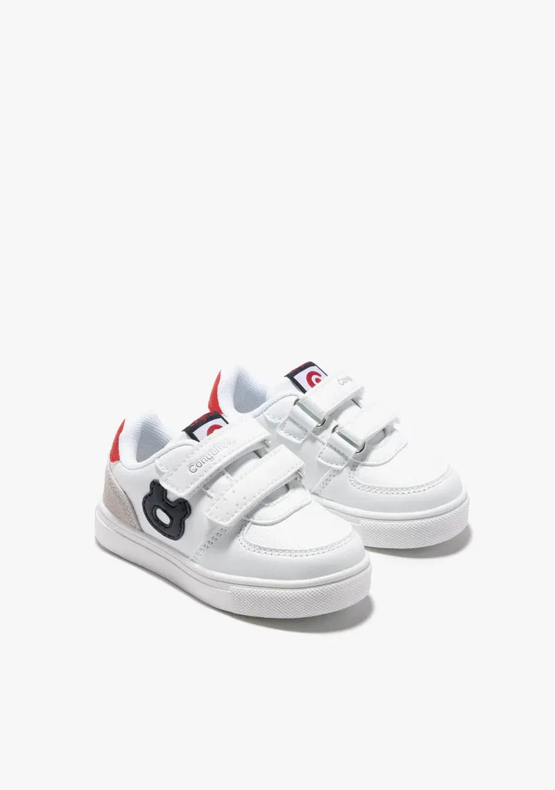 White velcro sneakers with red/navy logo